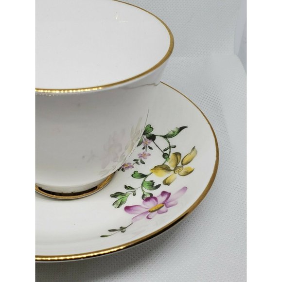 Fine Bone China Crown Staffordshire England Violet Purple Yellow Floral Gold Tri - Picture 10 of 12